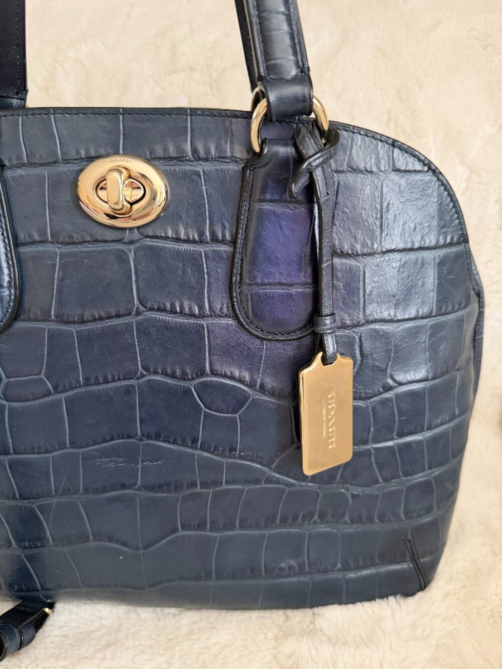 Coach Prince Street Satchel Navy Leather Crocodile-Embossed Crossbody/Handbag - Picture 2 of 16